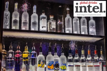Lines of vodka bottles on a backbar
