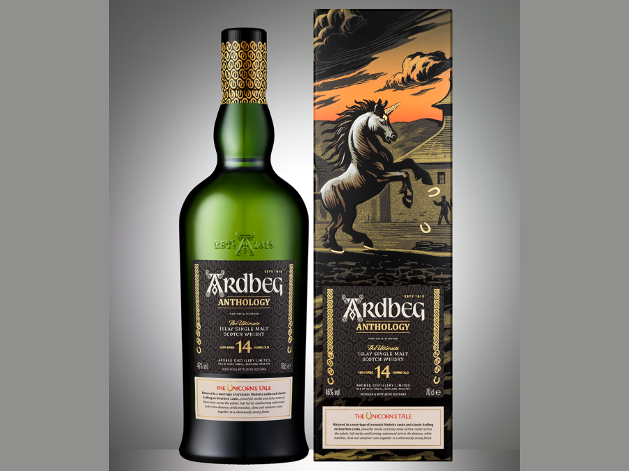 Bottle of and box for Ardbeg Anthology The Unicorn’s Tale