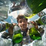Charles Leclerc with bottles of Peroni 0.0%