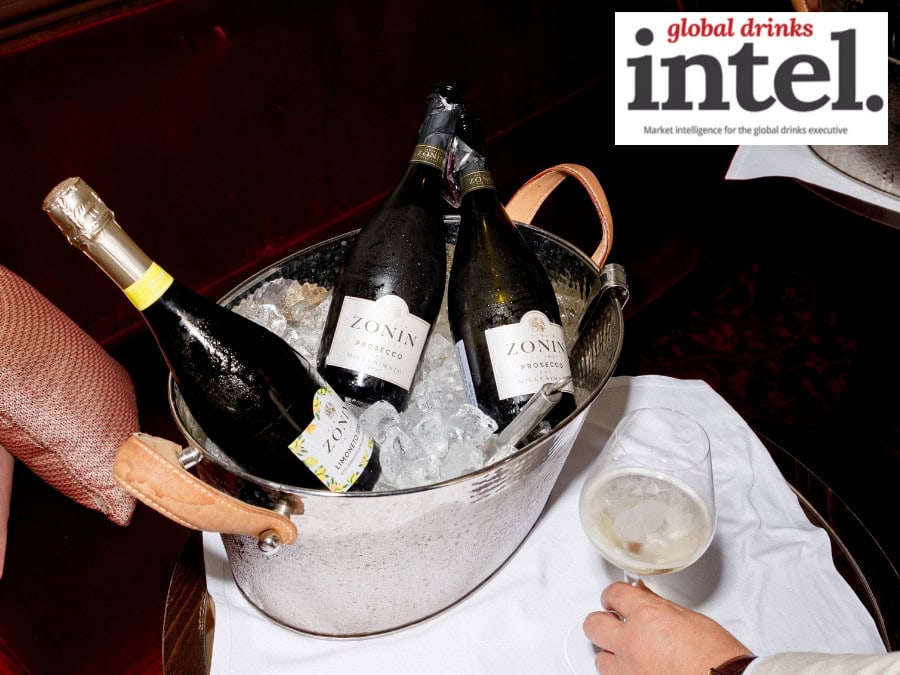 Three bottles of Zonin prosecco in an ice bucket