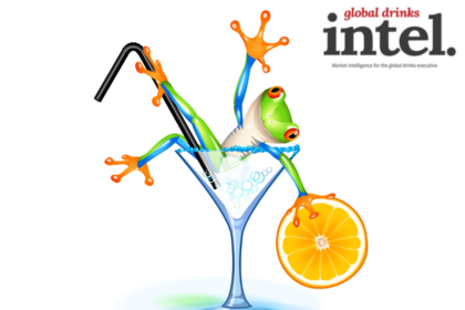 Drawing of a frog lying in a cocktail glass