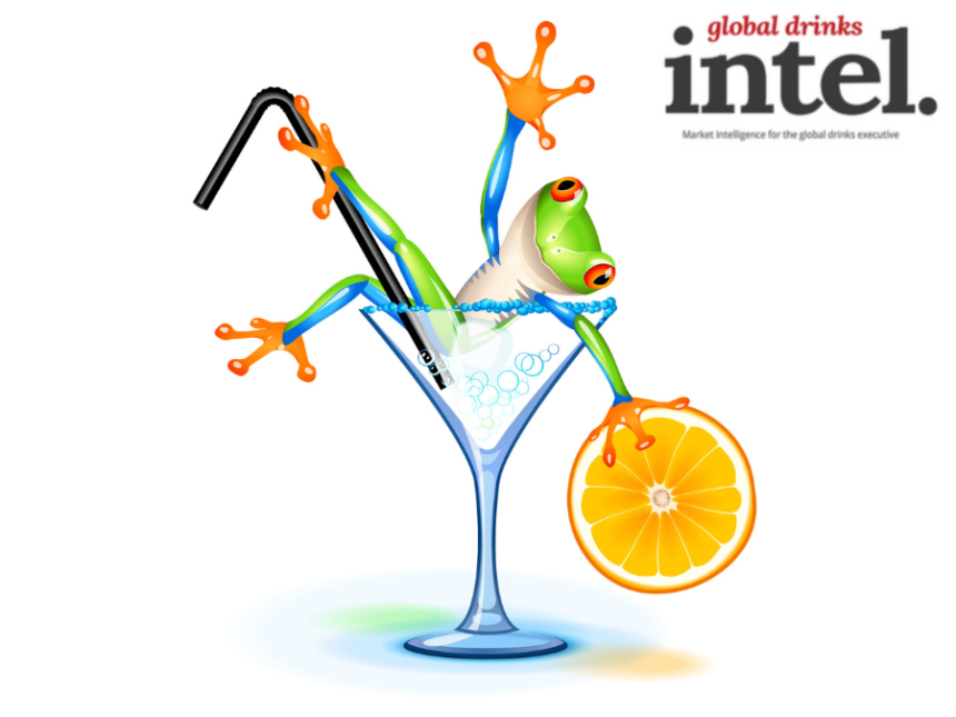 Drawing of a frog lying in a cocktail glass