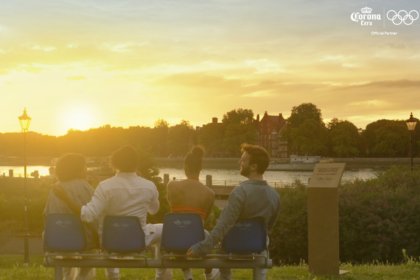 Set of Olympic Games seats by the River Thames in London