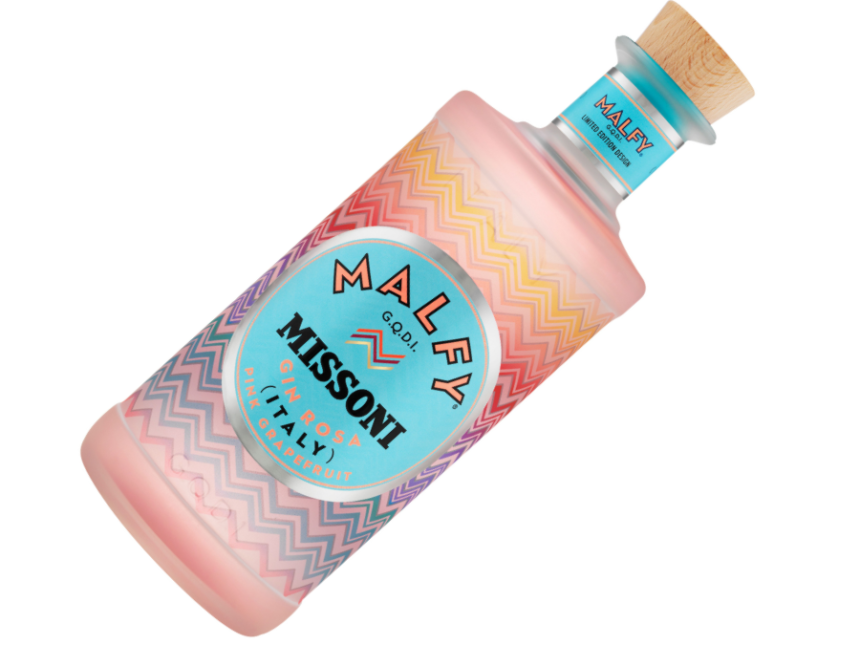The Missoni-designed bottle for Malfy pink grapefruit gin extension