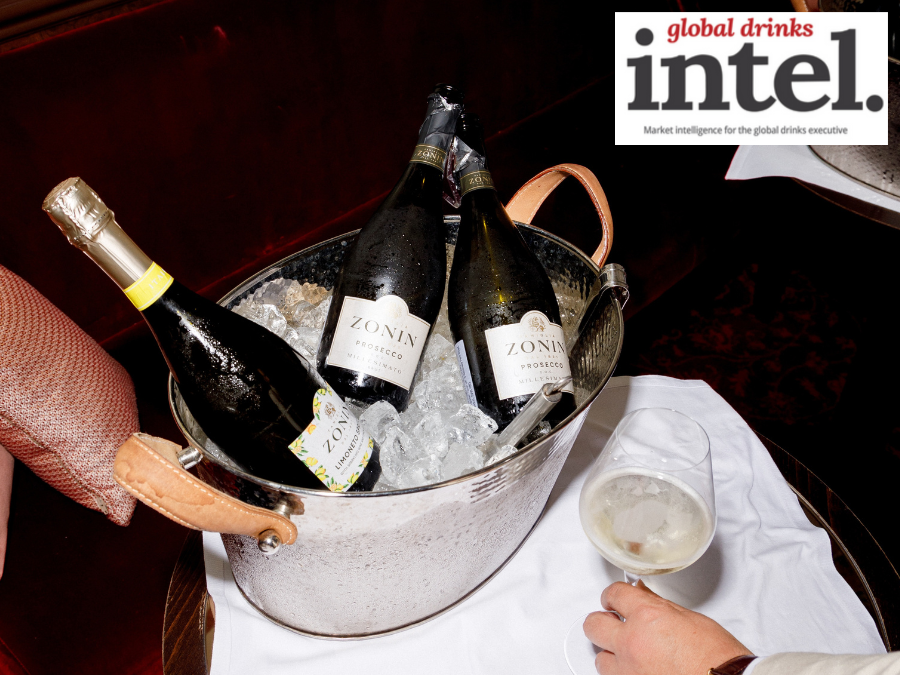 Three bottles of Zonin prosecco in an ice bucket