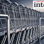 A line of stacked empty shopping carts
