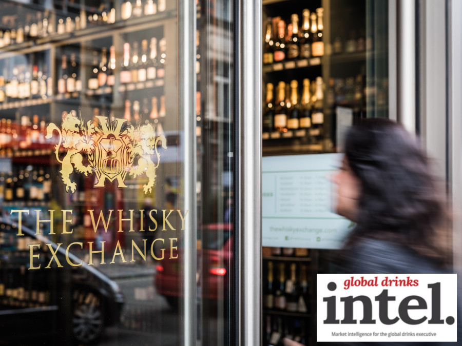 Logo of The Whisky Exchange on a door into one of its retail outlets