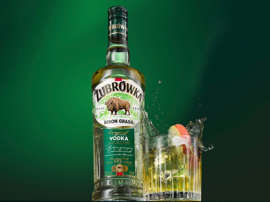 Bottle of Zubrowka Bison Grass vodka