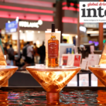 Display in global travel retail of three Bowmore single malt Scotch whiskies