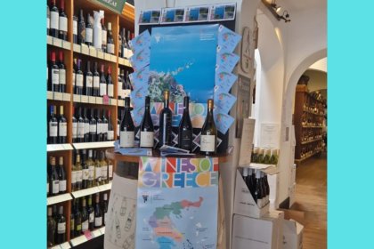 In-store display for Greek Wine Month in the UK