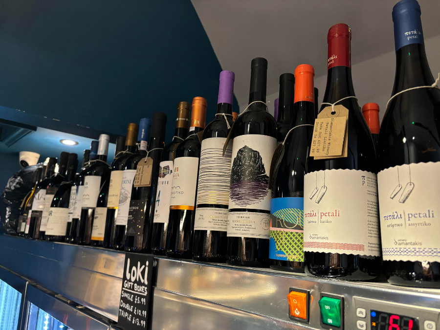 Shelf of Greek wines