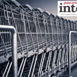 A line of stacked empty shopping carts
