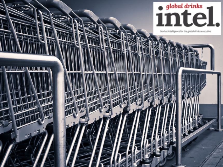 A line of stacked empty shopping carts