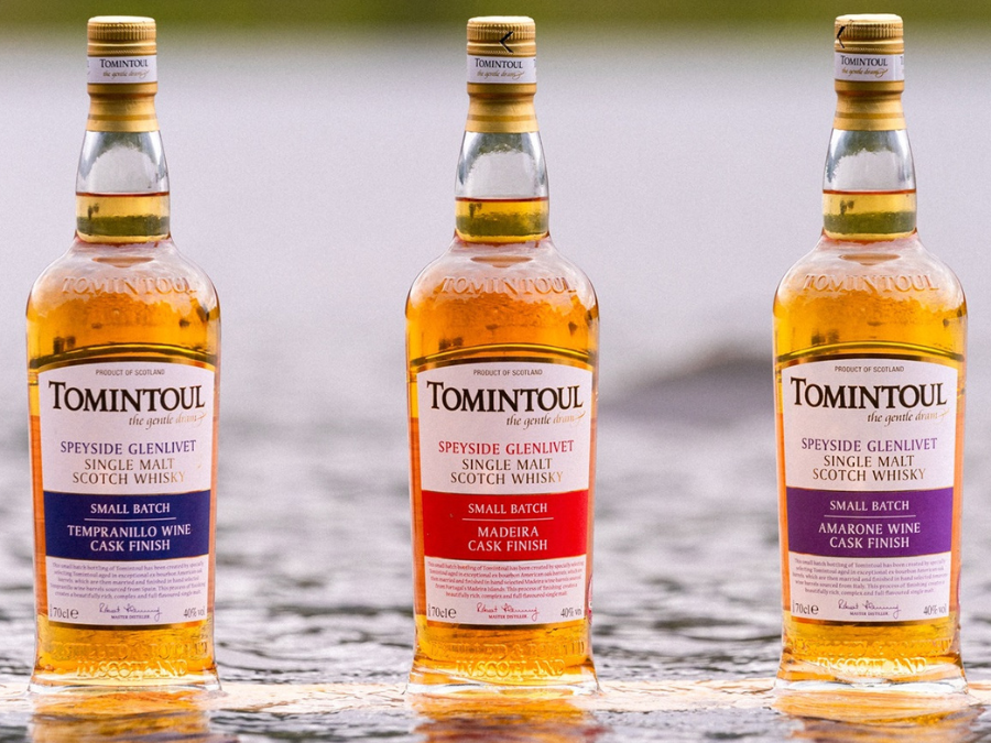 Bottles of Tomintoul Tempranillo Wine, Madeira and Amarone Wine Cask Finish