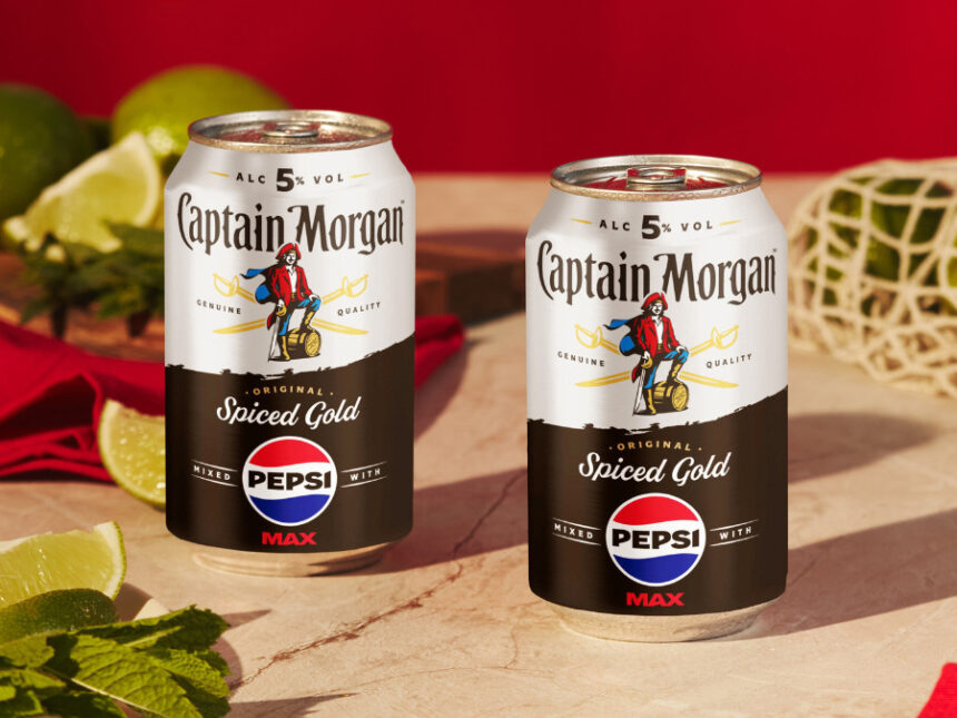 Two cans of Captain Morgan Original Spiced Gold mixed with Pepsi Max