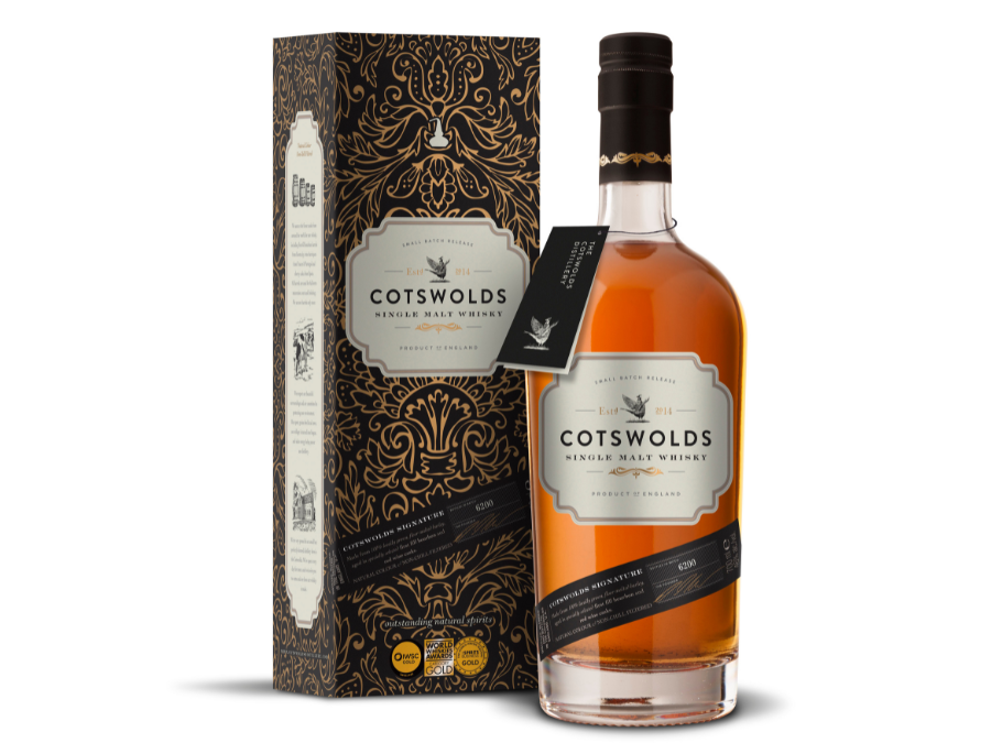Bottle of and box for Cotswolds Signature Single Malt Whisky
