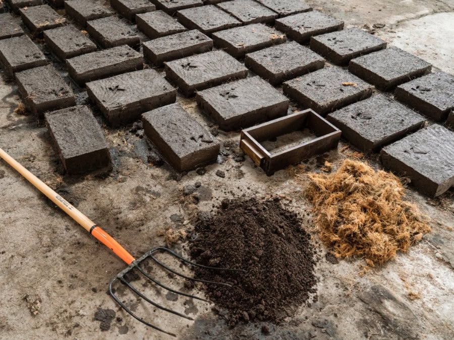 Bricks being made from agave fibre waste by Tequila Komos
