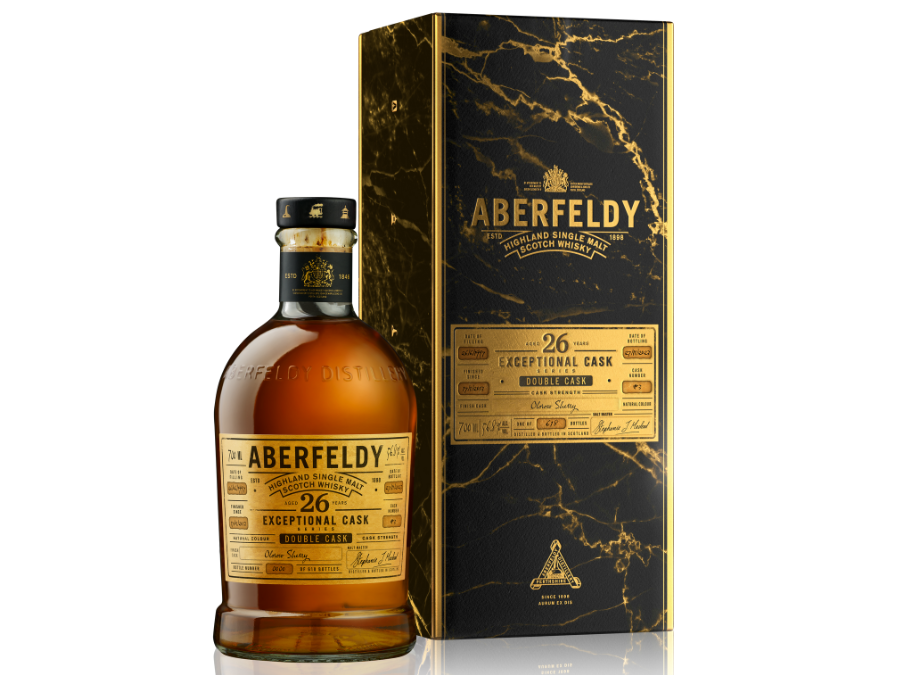 Bottle of and box for Aberfeldy 26 Year Old Oloroso Sherry Cask Finish