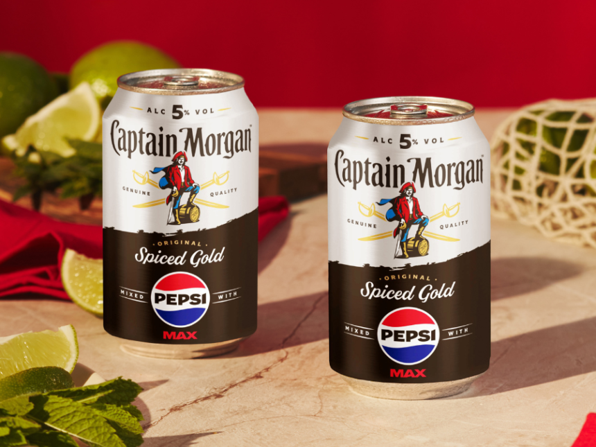 Two cans of Captain Morgan Original Spiced Gold mixed with Pepsi Max