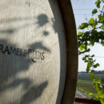 Cramele Recas logo on a wine barrel
