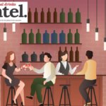 Drawn image of drinkers sitting at a bar