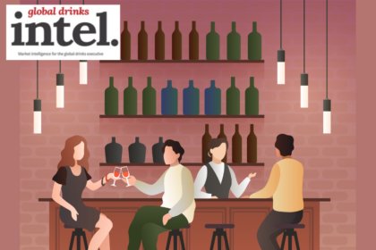 Drawn image of drinkers sitting at a bar