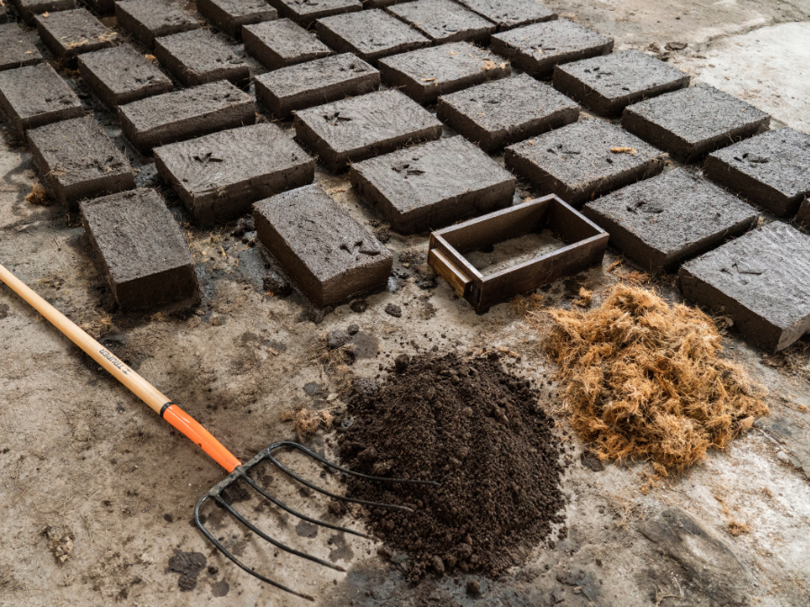 Bricks being made from agave fibre waste by Tequila Komos