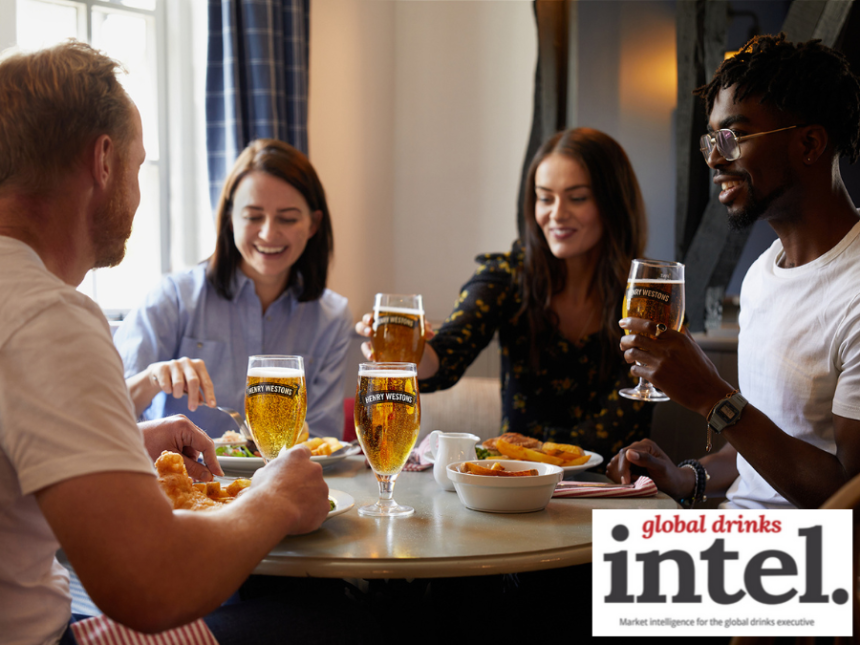 Four consumers having a meal and drinking Henry Westons cider