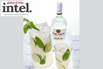 Bottle of Bacardi rum with a long serve