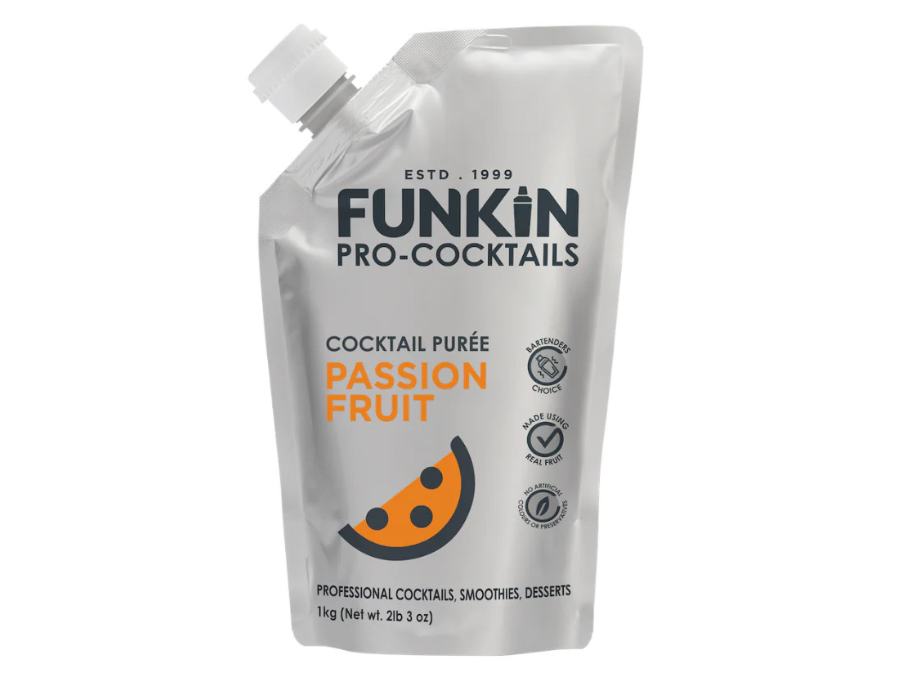 Pouch of Funkin passion fruit cocktail puree