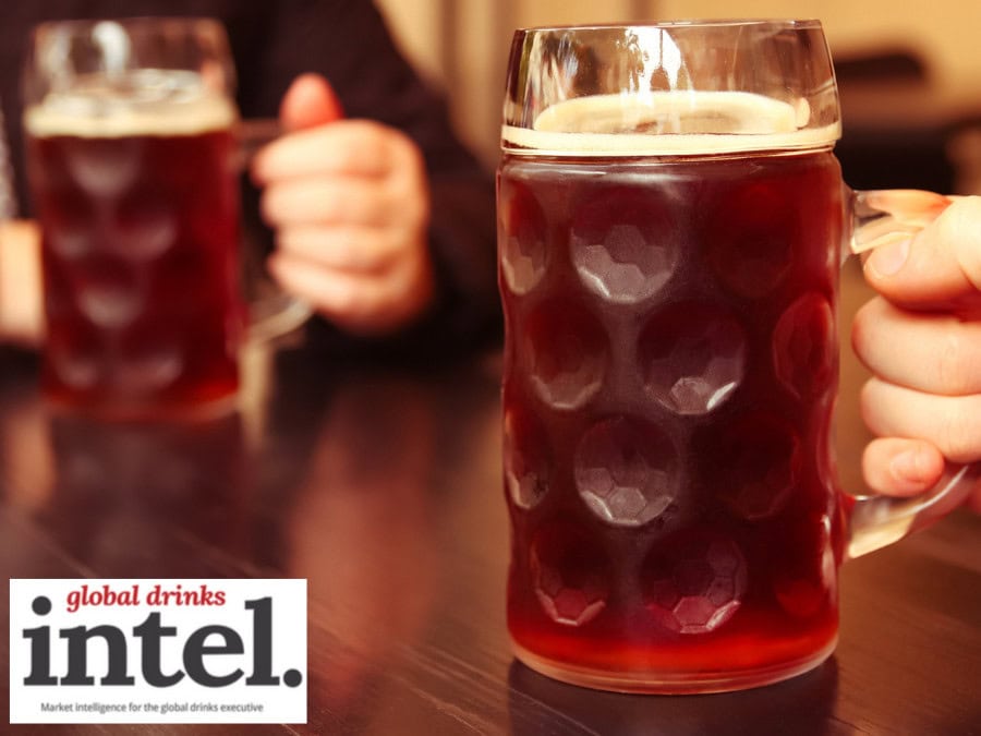 Two steins of beer in a bar in Germany