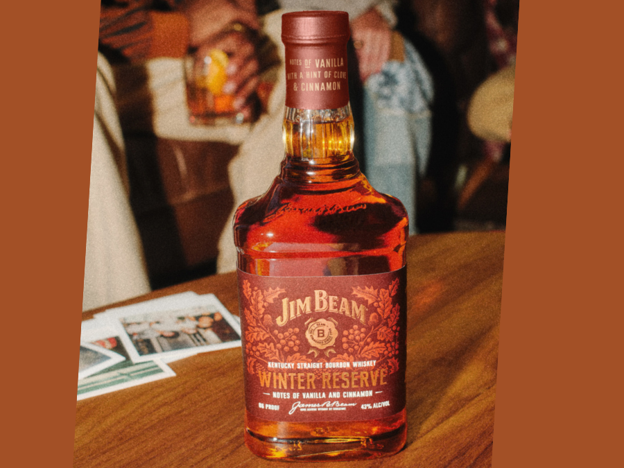 Bottle of Jim Beam Winter Reserve on a table in a bar