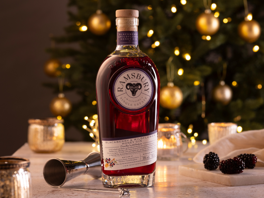 Bottle of Ramsbury Blackberry & Wildflower Honey Gin