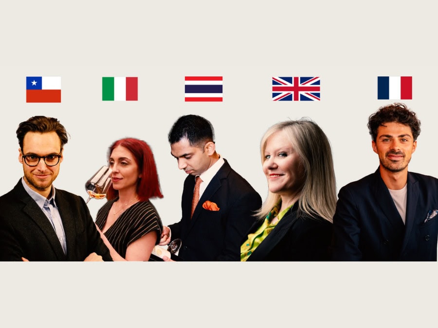 Five judges of the London Competitions with their national flags