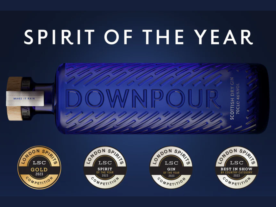 Bottle of Downpour Scottish gin, a winner at the London Competitions