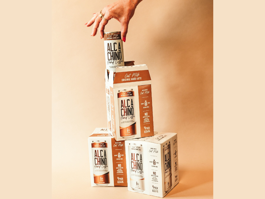 Cans of Alc-A-Chino Non-Dairy Oat Milk Hard Latte