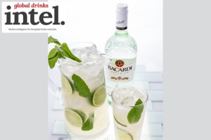 Bottle of Bacardi rum with a long serve