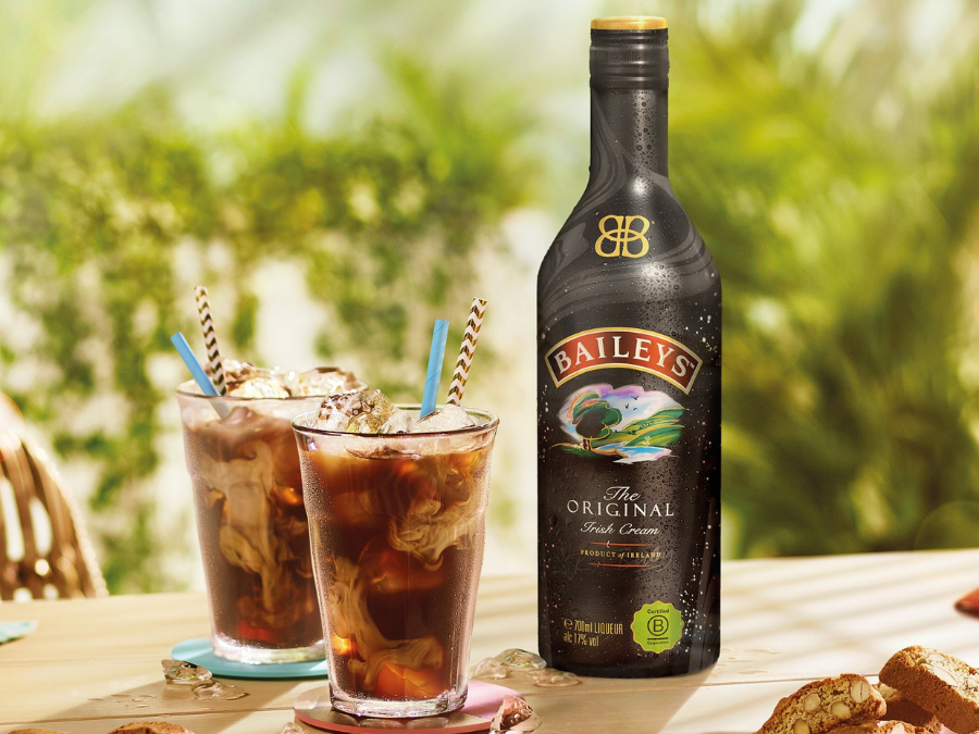 Aluminium bottle of Baileys with two serves