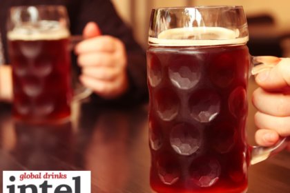 Two steins of beer in a bar in Germany
