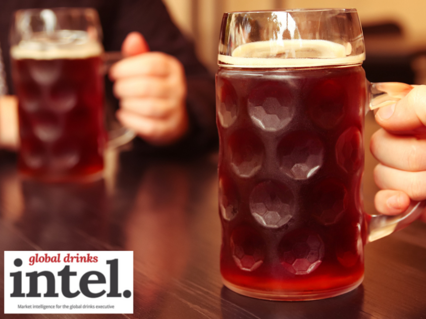 Two steins of beer in a bar in Germany