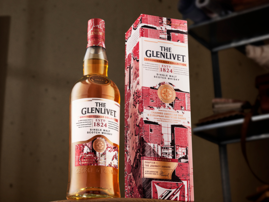 Bottle of and box for The Glenlivet Groundbreaker Collection Chapter One