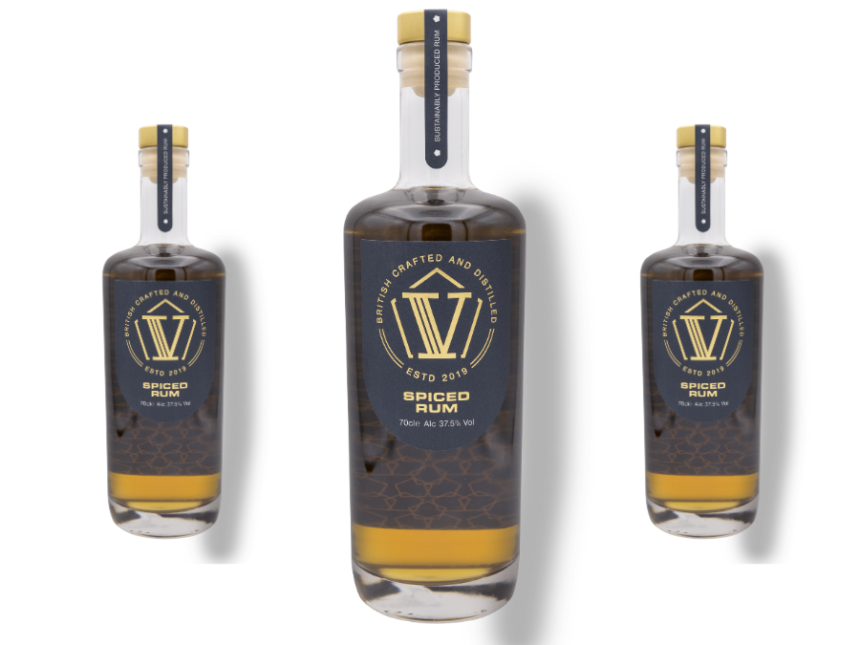 Bottle of V Rum's V Spiced rum