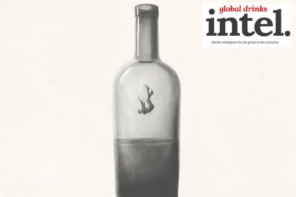Image of a person falling inside a half-empty bottle