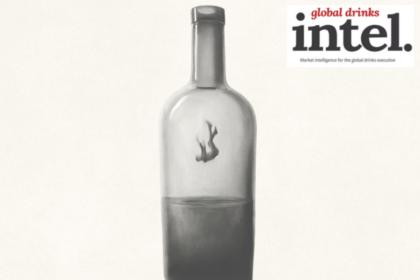 Image of a person falling inside a half-empty bottle