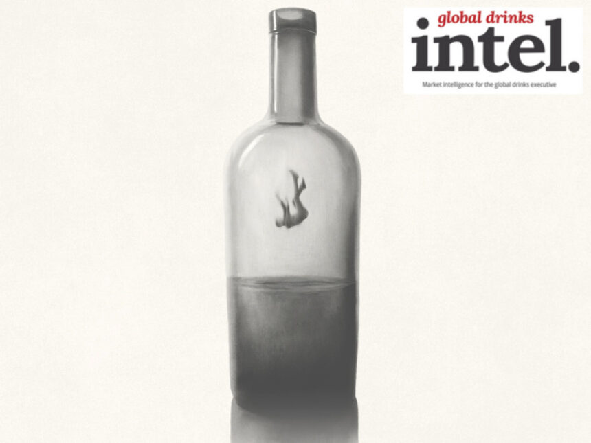 Image of a person falling inside a half-empty bottle