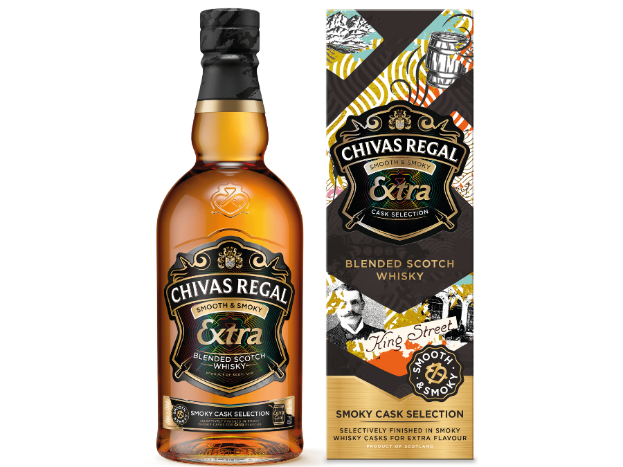 Bottle of and box for Chivas Regal Extra Smoky Cask Selection