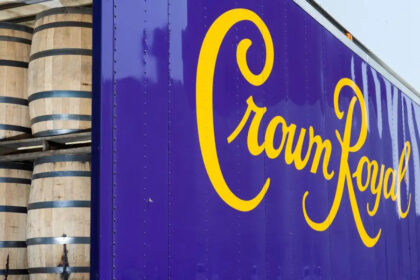 Crown Royal-branded truck containing barrels