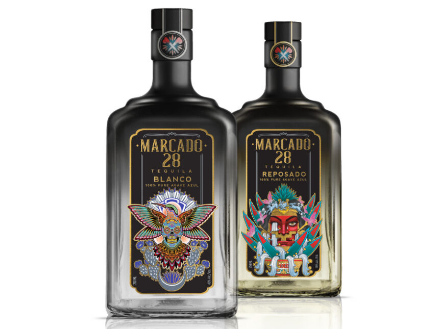 One bottle each of Marcado 28 blanco and reposado tequila