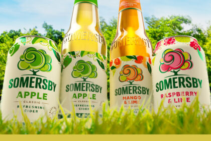 Two bottles and two cans of Somersby with updated livery
