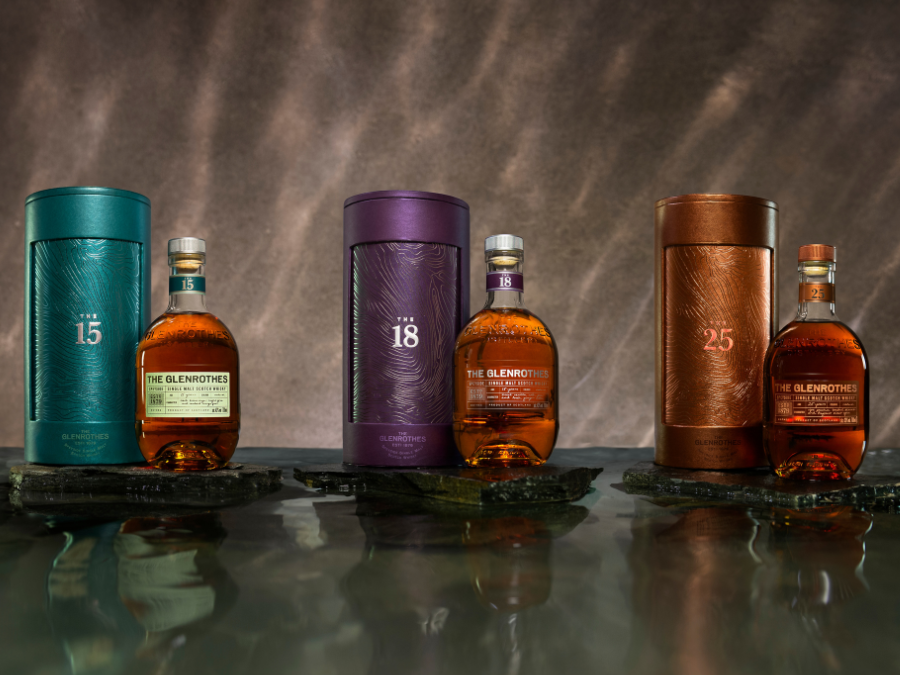 Bottles of and boxes For The Glenrothes The 15, The 18 and The 25